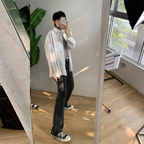 CCJE Mens Homemade Professional Factory Washed Hems Detail Black Gray Jeans