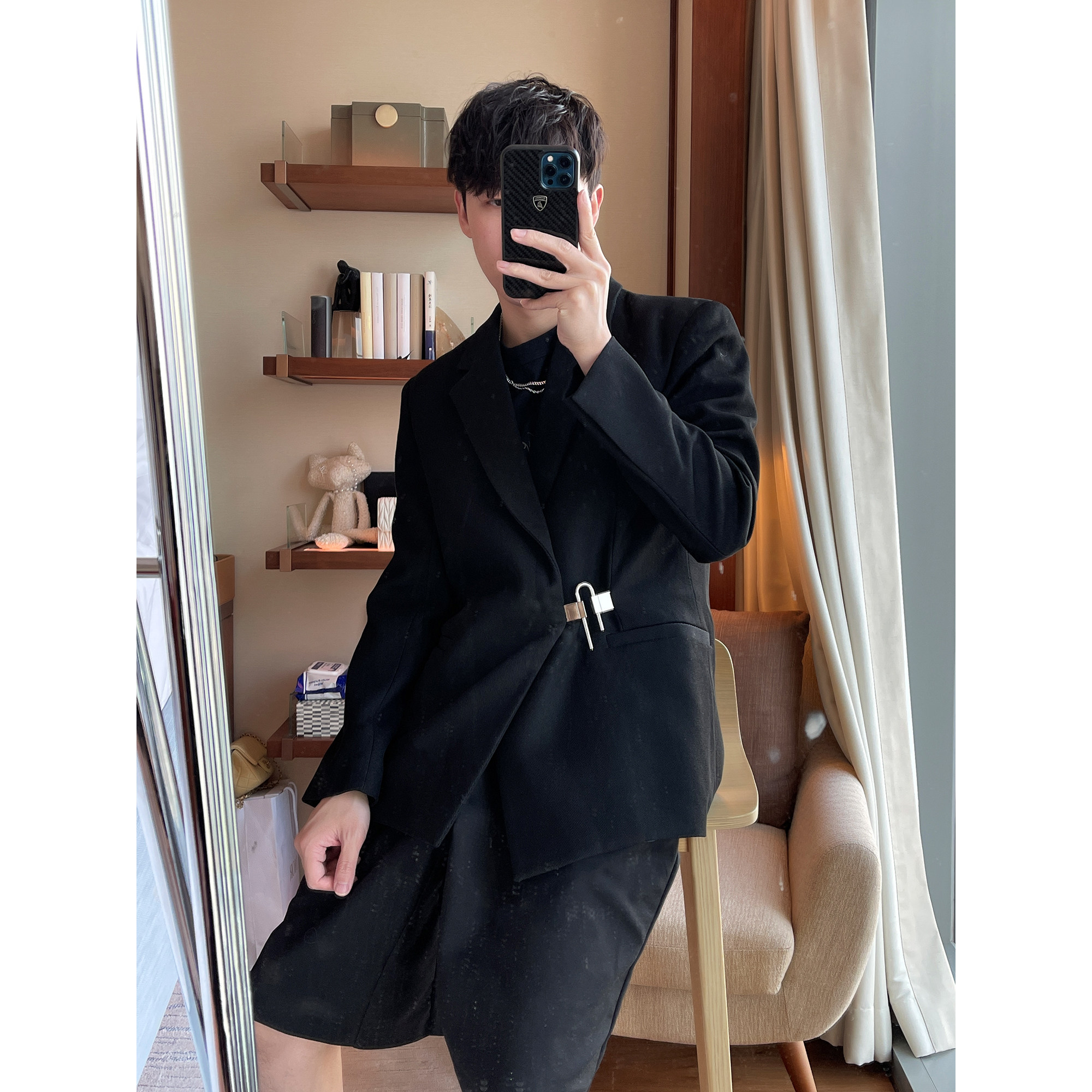 CCJE Men's Yuppie Handsome Casual Suit Design Sensation Little Korean Version Trendy Street Fried Street Black Advanced Sensation West Suit Jacket