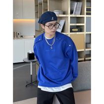 CCJE Klein Blue Methodist small crowdsourced design Spring Fried Street Senior Sense Loose Casual Round Collar Blouse Boy