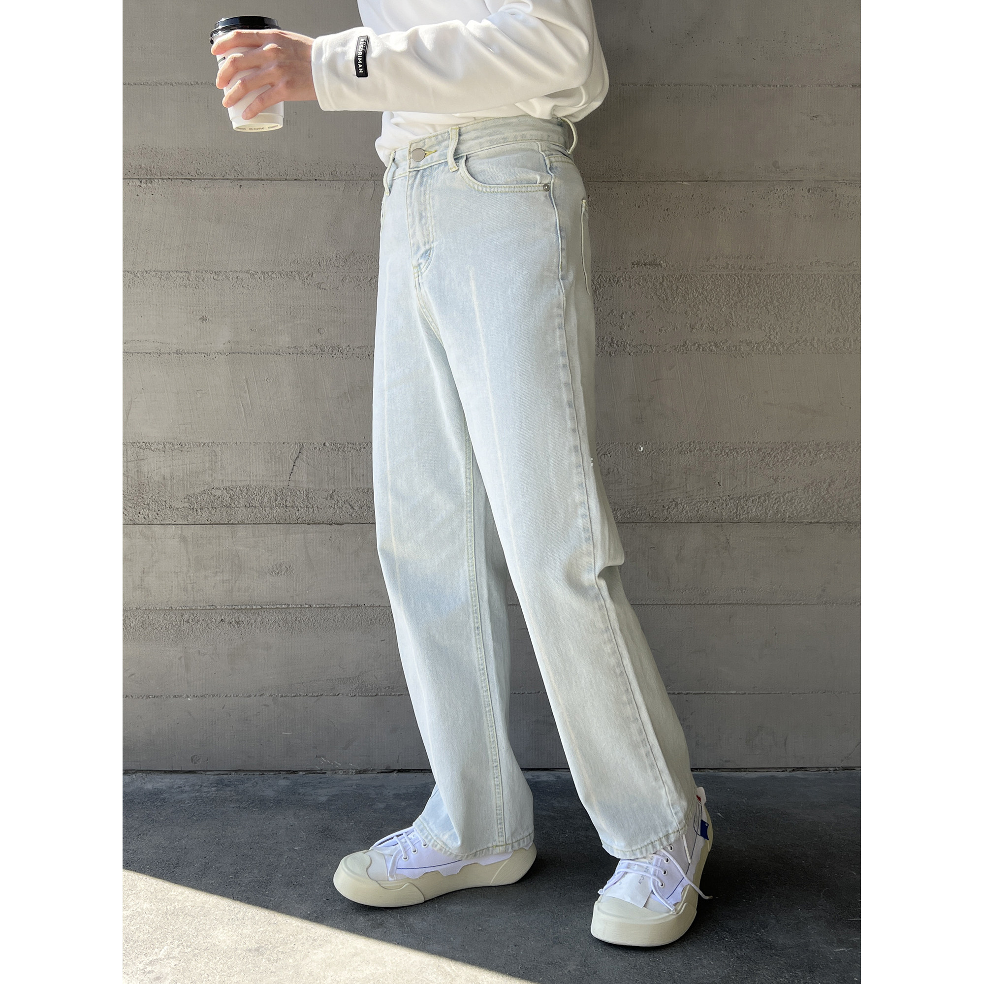 CCJE repeatedly washed with high level sensation light grey blue spring summer covety straight drum pants casual boys denim trousers