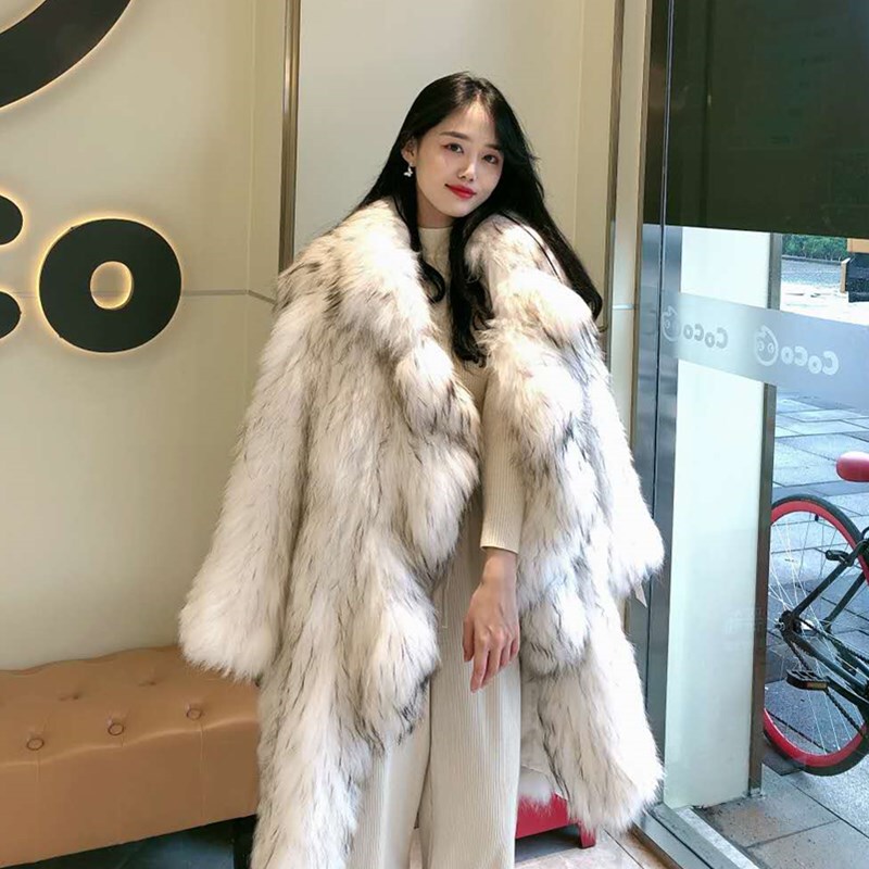 2025 New Winter Faux Raccoon Fur Ruffled Fur Coat for Women, Long Fashionable Over-The-Knee Mink Fur Coat