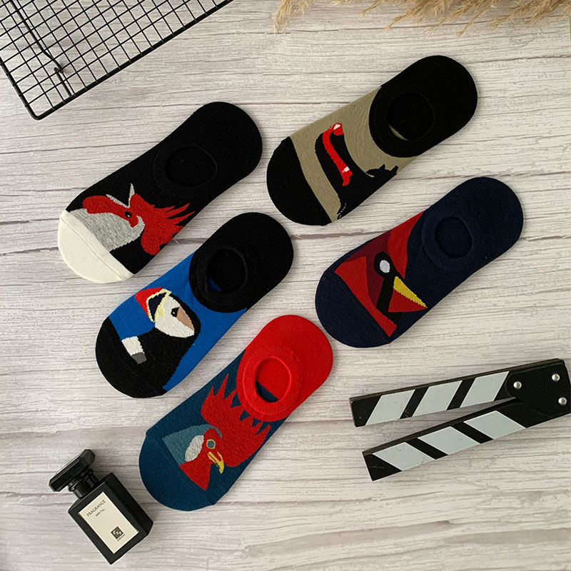 Boys' Cartoon Anime Personality Quirky Socks Men's Sports Casual Versatile Pure Cotton Breathable Low-Cut Boat Socks Short Socks