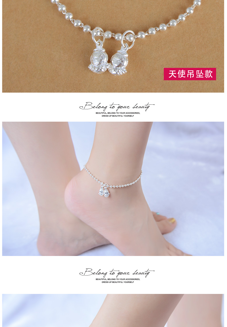 Sterling bạc vòng chân nữ bạc chuyển hạt tròn hạt chuông thiên thần đậu phộng mặt dây chuyền trang trí chân có thể được quà tặng sinh nhật chữ lắc chân chuông