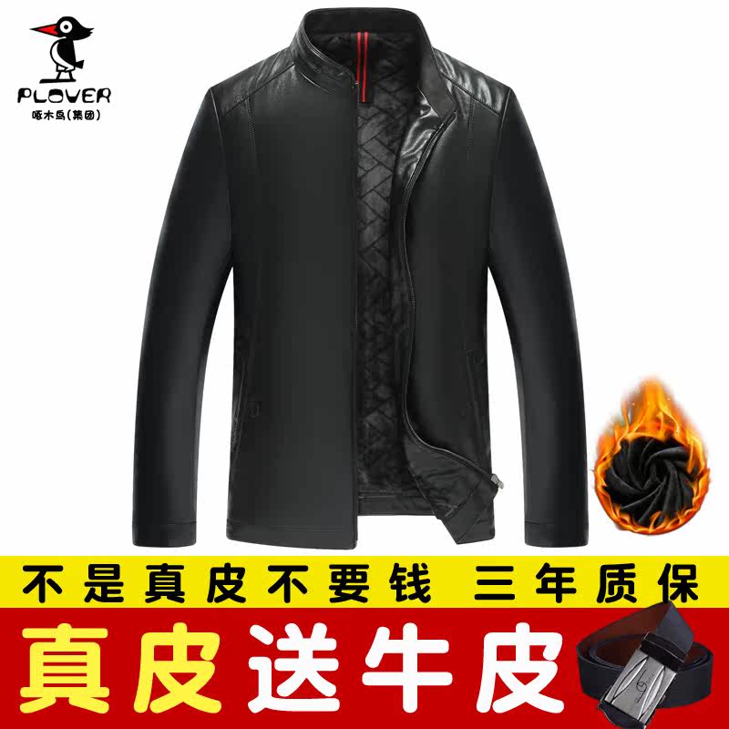 Woodpecker middle-aged men's leather clothes stand-up collar leather jacket Henning genuine leather jacket sheep leather casual workout for short autumn