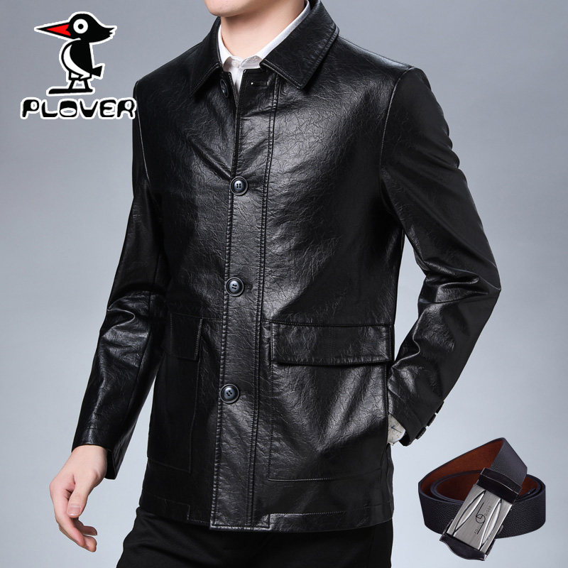 Woodpecker middle-aged men's leather clothes spring new leather leather jacket turtleneck with loot jacket for large size male coat