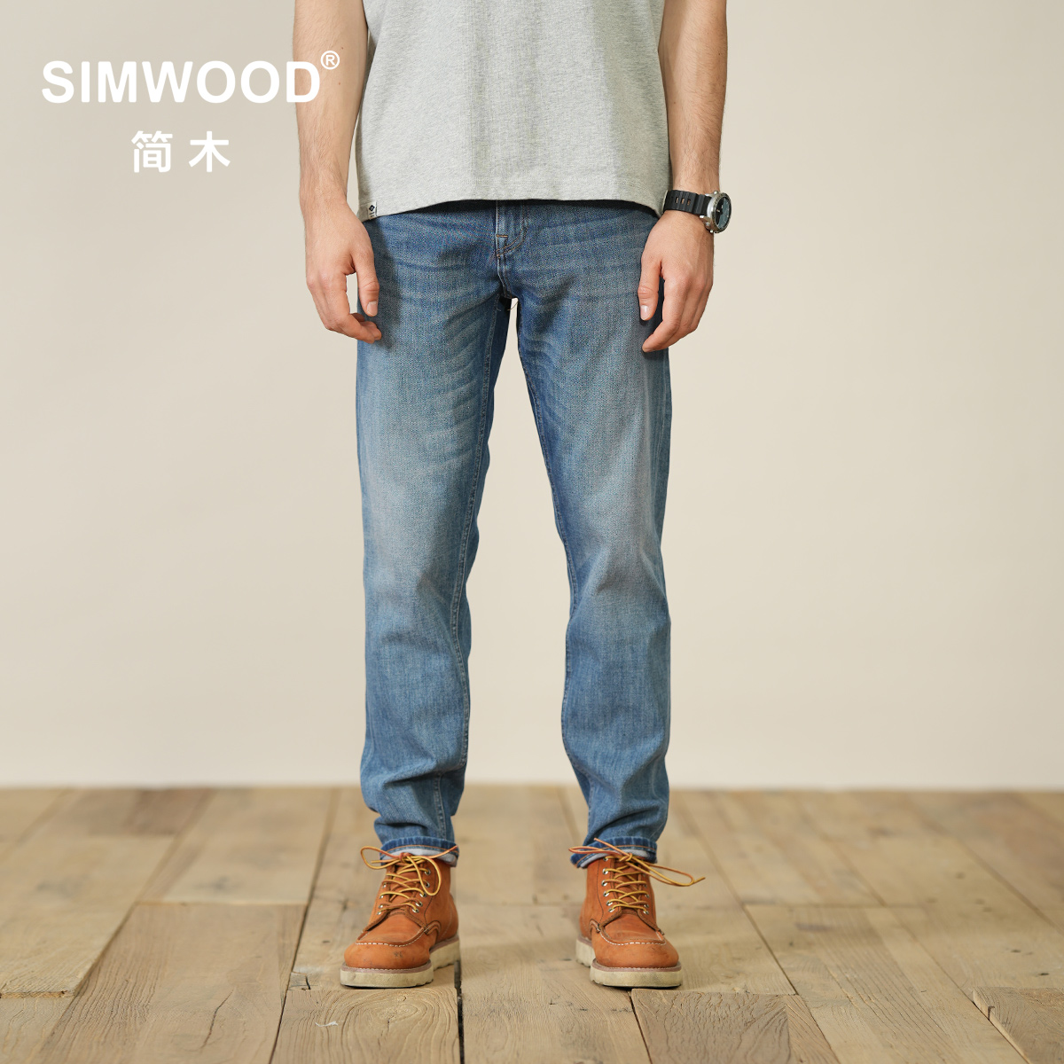 Simwood minimalist men's clothing (CT03 comfort tapered) Spring loaded new product on all sides, minimalist jeans man