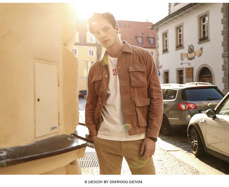 Simwood Jane Wood Men 2019 Thu Đông New Corduroy Multi-bag Lapel Solid Color Simple Jacket Jacket Men - Cao bồi áo nam đẹp