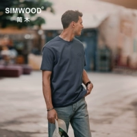 Simwood Простая деревянная мужская одежда [Свободная версия] 310G мыть тяжелую переднюю и заднюю футболку с короткими рукавами для мужчин