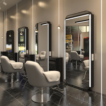 Barbershop mirror table hair salon dedicated hairdressing shop wall-mounted single-sided mirror floor-standing stainless steel hair-cutting mirror with LED light