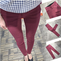 Korean original single womens 2018 spring new wine red slim slim wild elastic small feet slacks N239