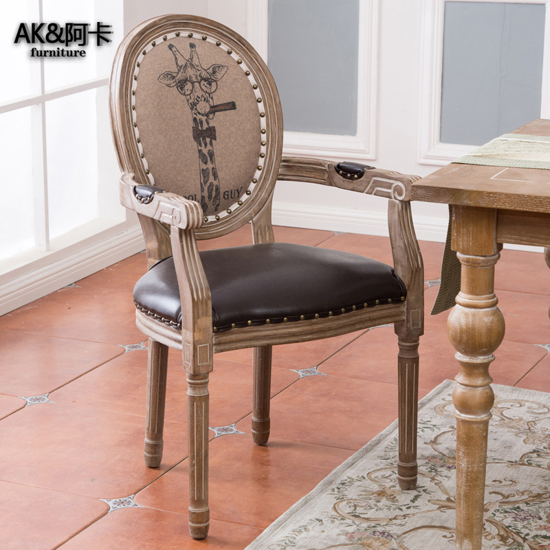 Solid Wood Retro Home Dining Chair Cafe Backrest Stool Nordic American Simple Country Style Makeup Chair