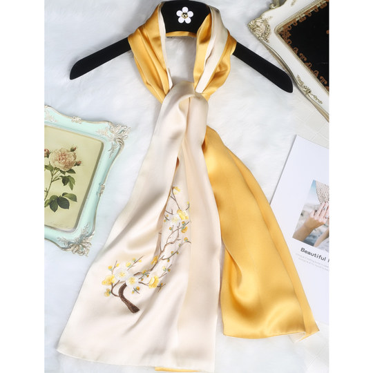 Silk scarf for women in spring and autumn, versatile Su embroidery cheongsam shawl, mother's gift box, Suzhou gift mulberry silk scarf