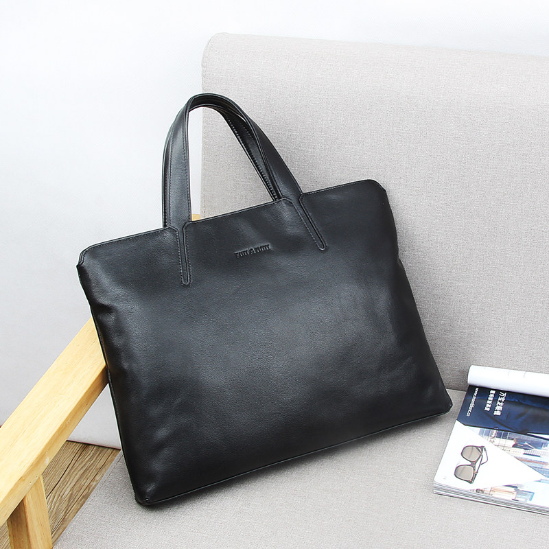 Handbag men's business briefcase men's bag leather soft leather casual large-capacity computer bag meeting custom