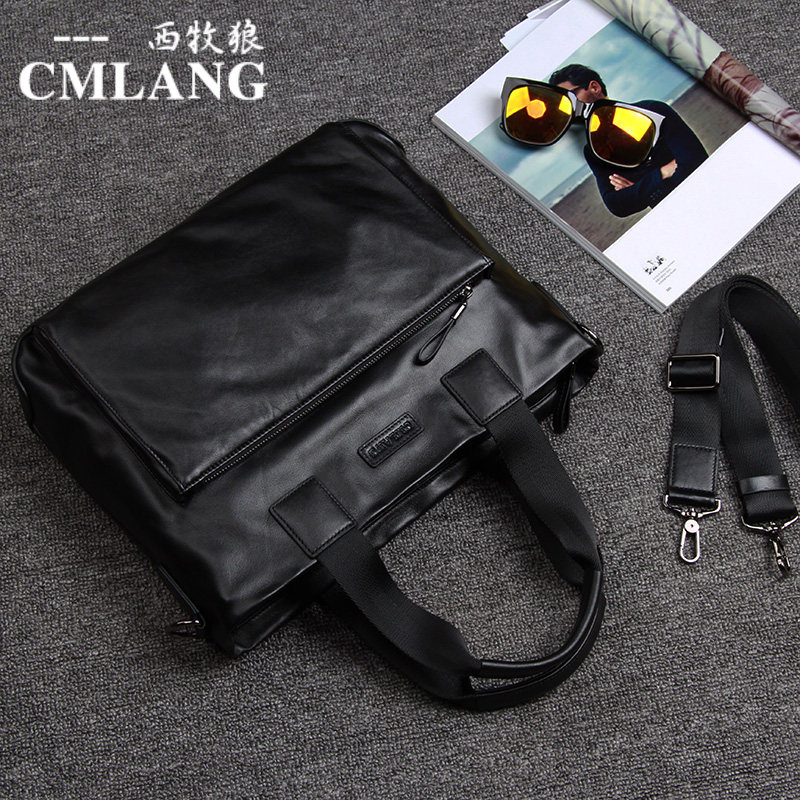 Leather male bag Men's handbag Business cow leather bag casual single shoulder bag skinny bag fashion leather briefcase
