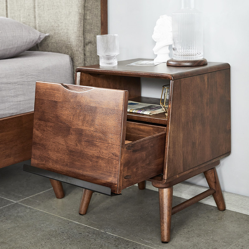 DOJUS Nordic full solid wood bed head cabinet with socket minimalist bedroom bedside magazine small cabinet walnuts colour storage cabinet