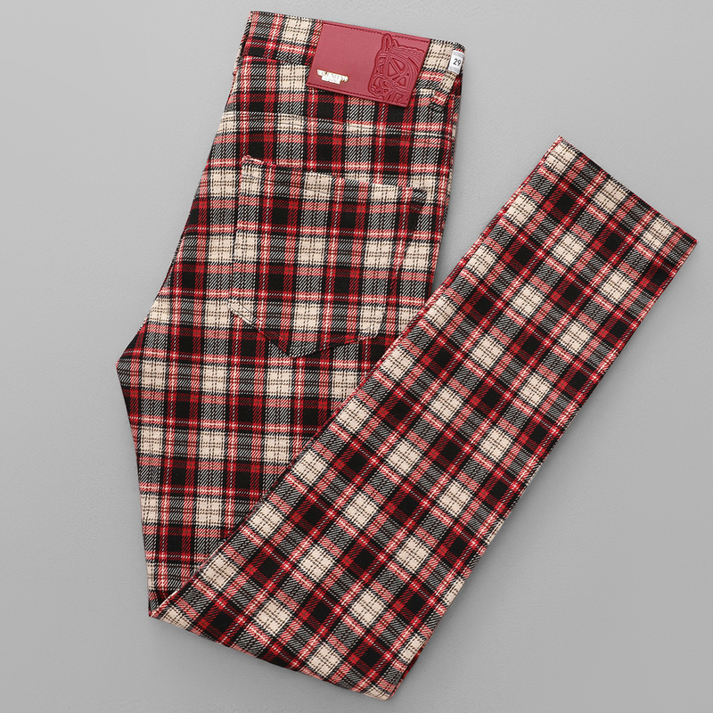 Light Luxury Men's Plaid Pants 2026 Autumn and Winter New Style Knitted Elastic Slim Fit Retro Red Plaid Casual Pants