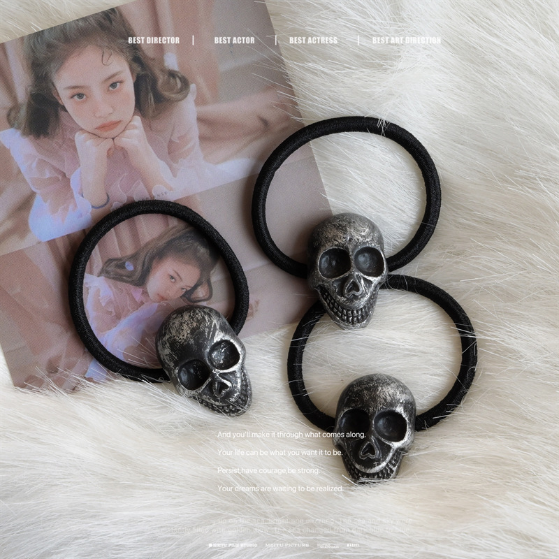 Punk Skull Hair Tie Dark Style Girl Hair Rope Gothic Lolita Decorative Bracelet Retro Trendy Cool Accessory
