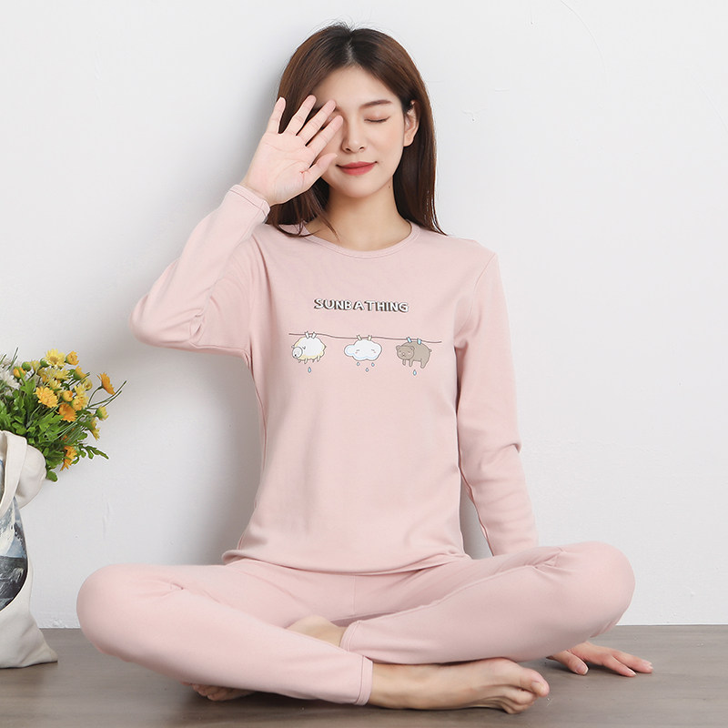 Women's pure cotton autumn clothes and long johns suit youth middle-aged and older boys and girls students thermal underwear round neck line clothes line pants thin