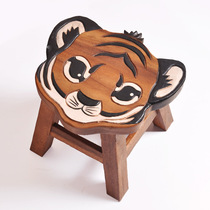 Childrens hand washing stool solid wood small bench Household baby shoe changing stool Solid wood chair cartoon cute animal small stool