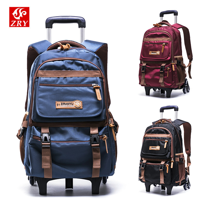 Natural fish large-capacity primary school students trolley school bag junior high school students detachable drag bag wheel climbing stairs