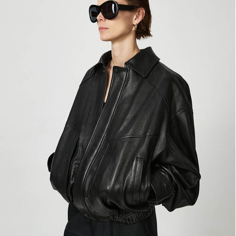 [the Aftermath of the Bow] British Imported Grade a Sheepskin Washed Bubble Leather Flight Biker Jacket