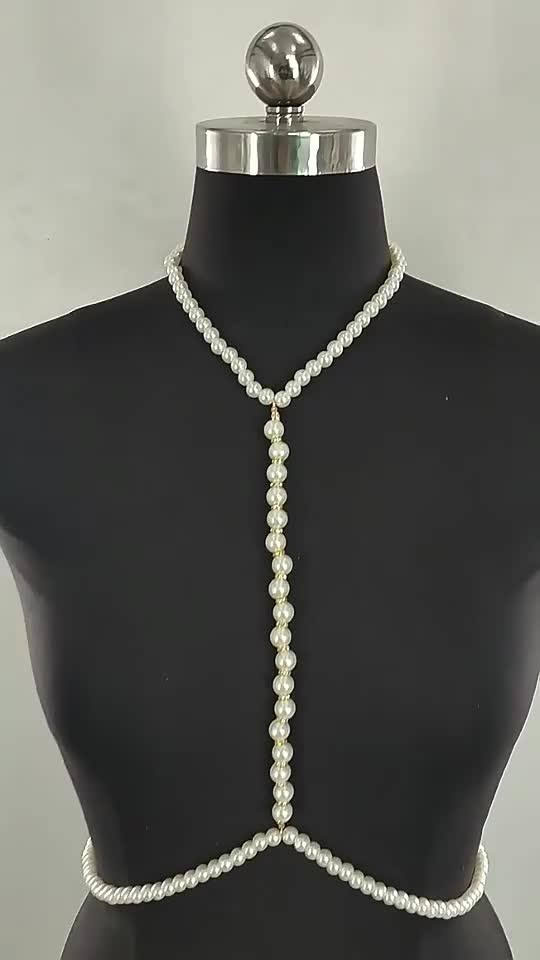 Simple Pearl Bra Necklace Body Chain For Women Sexy Bikini Belly Waist
