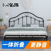 Hongwei net red Wrought iron bed 1 5 meters simple ins Nordic wind foldable free installation 1 8 meters double iron frame bed