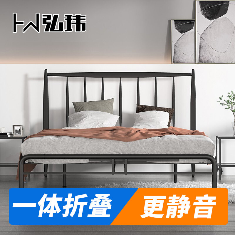 INS Nordic Wind folding iron art bed minimalist modern double 1 5 m 1 8 light extravagant thickened reinforced iron frame bed