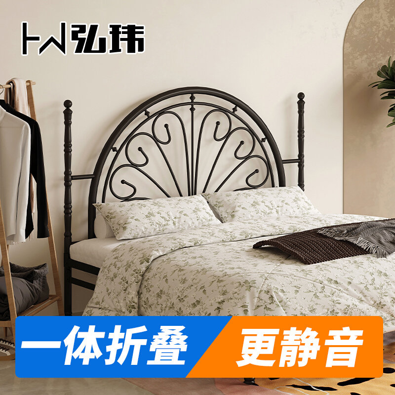 Iron Art Bed Hirowei Brief Nordic Wind Ins Free European Style Princess Bed 1 8 Double Foldable Net Red Bed-Taobao