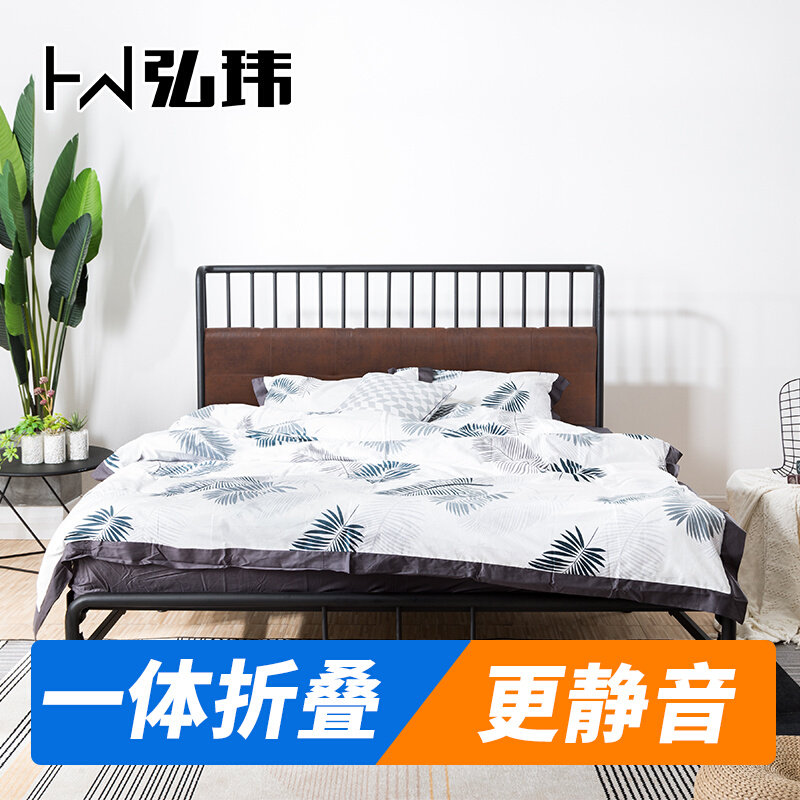 Hirowei Iron Art Bed Light Lavish Nordic Wind 1 5 with soft bag backrest 1 8 m Double LOFT American net red bed