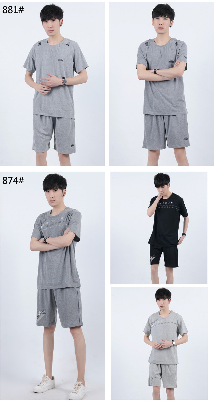 Của nam giới mùa hè mặc chạy thể thao phù hợp với mỏng ngắn tay quần short thoáng khí giản dị tập thể dục cotton lỏng dịch vụ nhà quần áo thể thao nam
