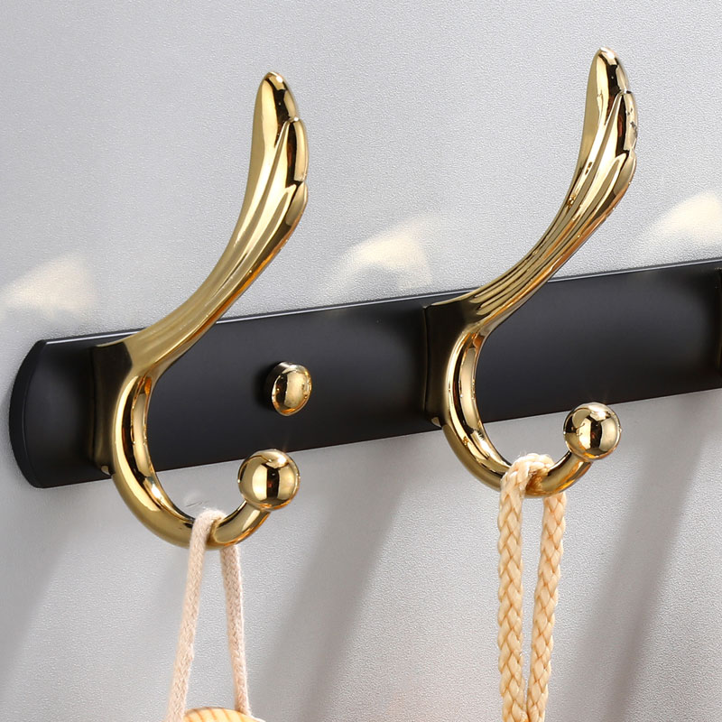 Light luxury punch-free coat hook black and gold coat hook behind the living room door large clothes row hook porch hook wall hanging