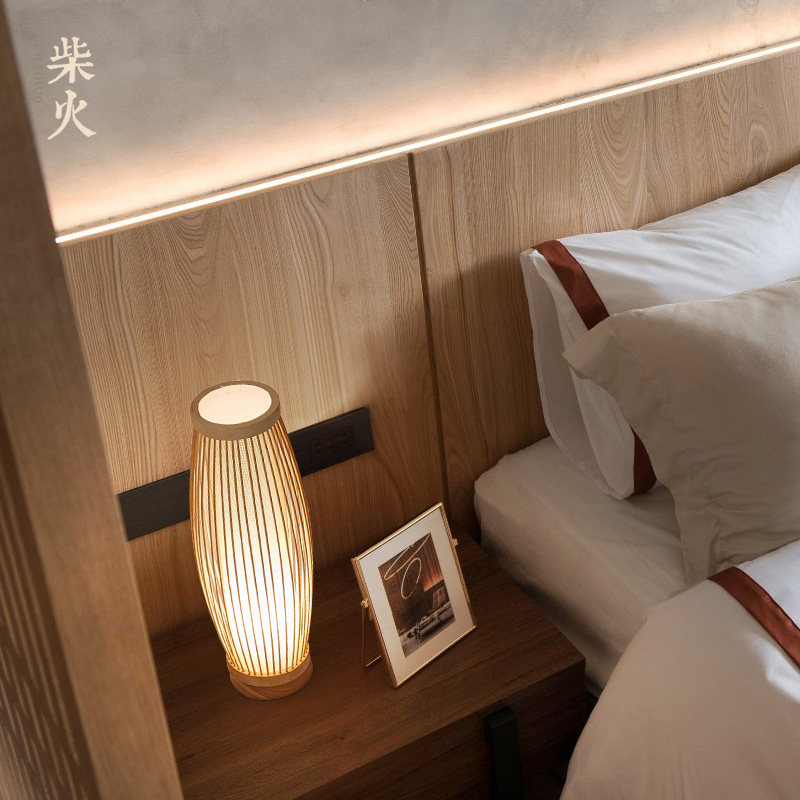 Bedroom cozy bed headlights Zen Tea room and room Lamp Japanese style tatami decorated bamboo art small table lamp bamboo chic lamp