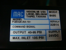 Сварочное оборудование mac自动气体控制阀pqe92a-aa-10海宝max105 max125电磁阀2288822 Bachofen