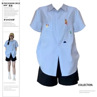 Японская летняя дизайнерская рубашка, с вышивкой, воротник поло, большой размер, свободный крой