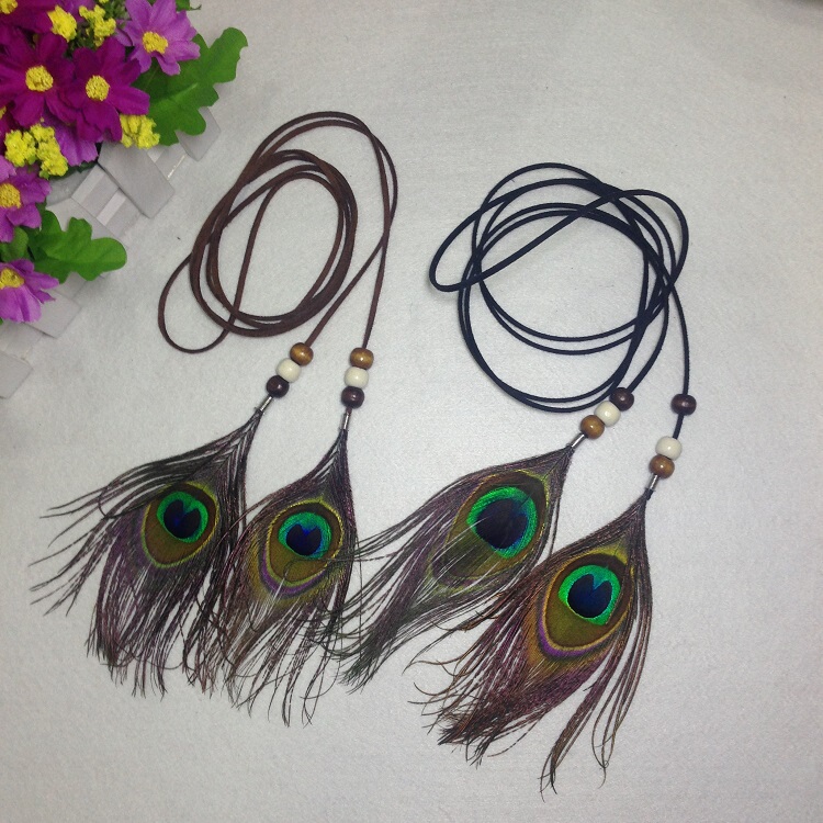 Ethnic Style Hair Accessories, Peacock Feather Headband, Bohemian Style Belt with Skirt, Feather Headdress, Hair Accessories for Vacation and Travel