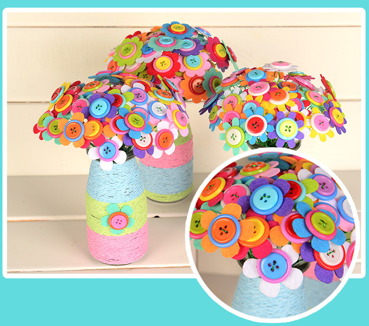 Trẻ em nút handmade bó hoa tự làm gói vật liệu mẫu giáo giáo dục đồ chơi cha mẹ trẻ em bé gái sáng tạo đồ chơi