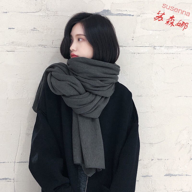 Korean version of solid color knitted wool scarf women's autumn and winter thickened warm student soft sister collar men's wild shawl tide