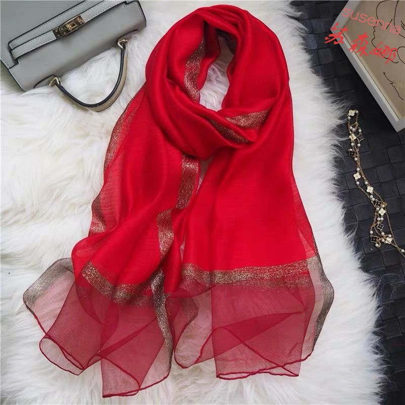 Solid color mulberry silk wool women autumn winter shawl silk scarf long mom style autumn and winter versatile silk scarf gift