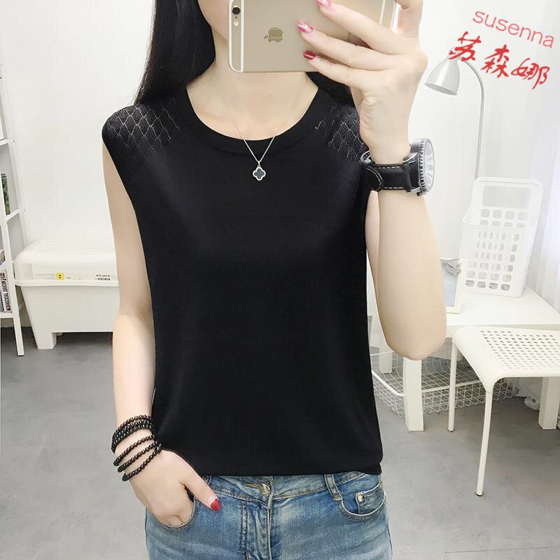 2020 Summer new ice-knitted sweatshirt without sleeveless vest T-shirt female outside wearing large size easy to hit undershirt tide