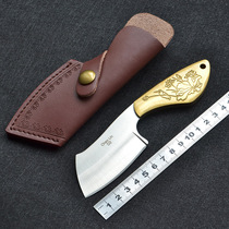 Brass outdoor kitchen knife portable keel integrated kitchen knife head all steel field straight knife craft tool send skin scabbard