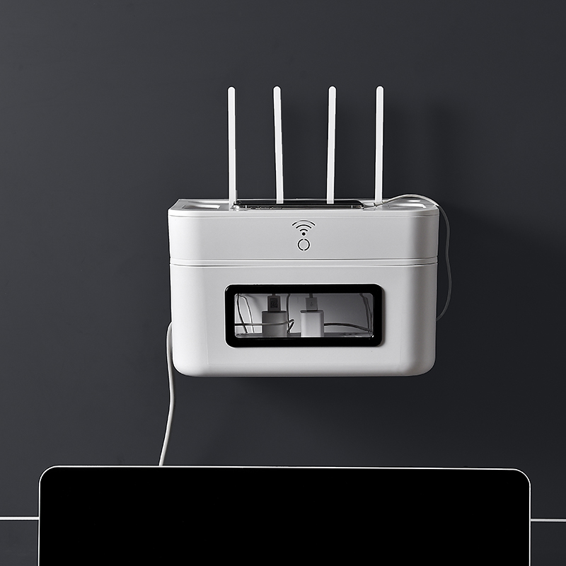 Wireless router storage box Set-top box plug-in row wifi shelf shelf Wall-mounted non-perforated wire storage