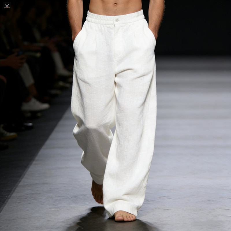 2026 Spring/Summer Old Money Style Men's Bamboo Linen Loose Straight Casual Pants, Breathable, Versatile, Very Comfortable, Good Drape