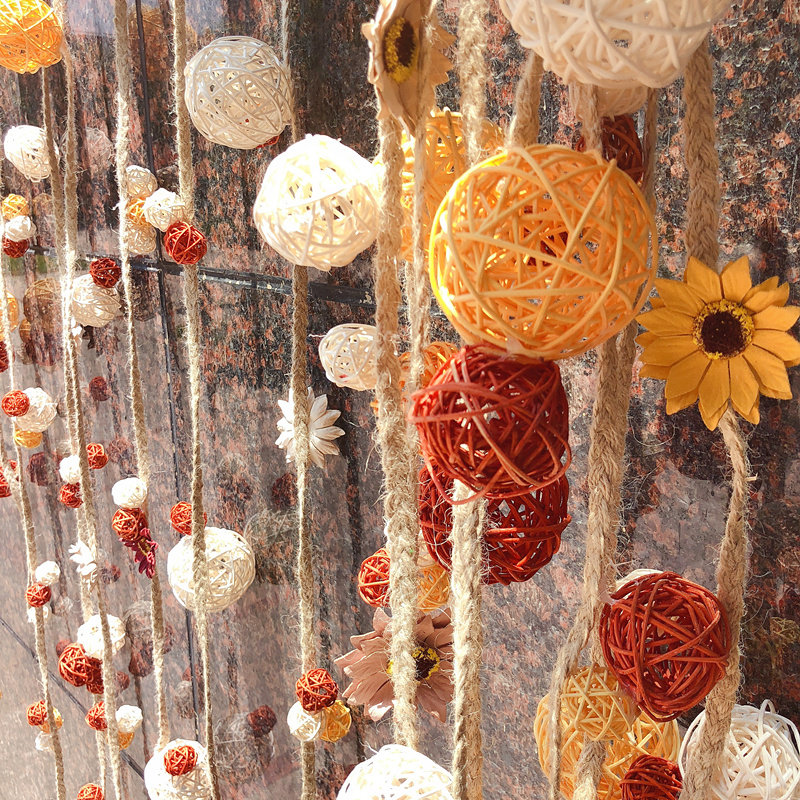 Kindergarten wall curtain hanging pastoral wind rattan ball curtain color flower hemp rope hanging curtain porch partition decoration