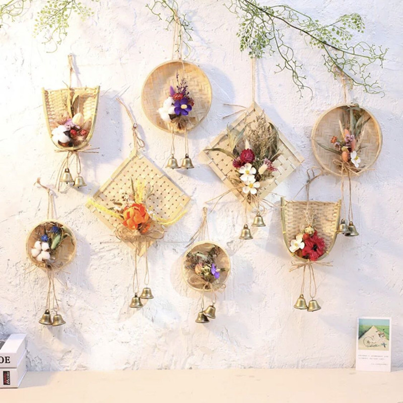 Dustpan bamboo weaving square circular ring creating background diy classroom corridor aerial ornaments pastoral wind forest creative style