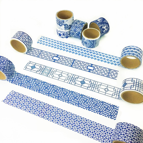 Kindergarten wall frame making blue and white porcelain tape creative DIY and paper art supplies environment layout