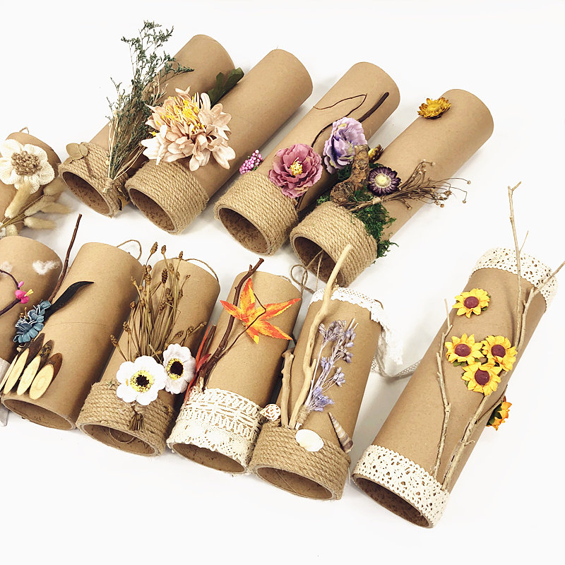Kindergarten Wall Deco retro kraft Paper cylinder Flower hanging decoration Hemp Rope Circle Decoration Classroom Air Hanging Accessories