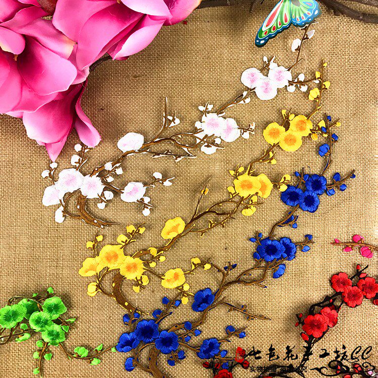 Kindergarten wall decorated DIY Creative plum line flower theme wall decoration computer embroidery fake flower simulation
