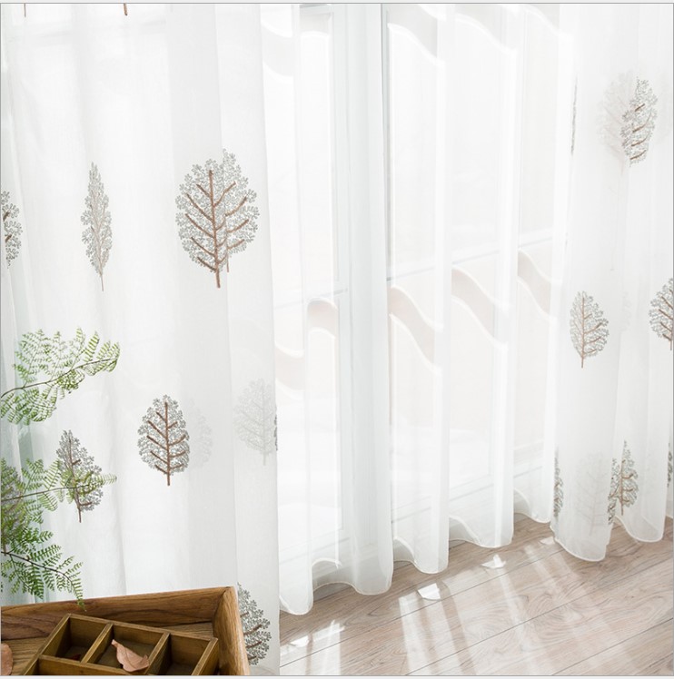 Beijing free door-to-door measurement and installation curtain custom-made thin gauze curtain through curtain embroidery gauze curtain small leaves