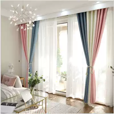 Curtains Beijing door-to-door installation measurement Mediterranean style Chenille velvet splicing curtains custom vertical striped curtains